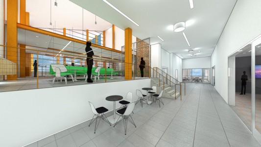 3D architectural conceptual rendering of the interior training room facility. Sustainable and contemporary. fire services. public works. public facilities. governmental facilities. 