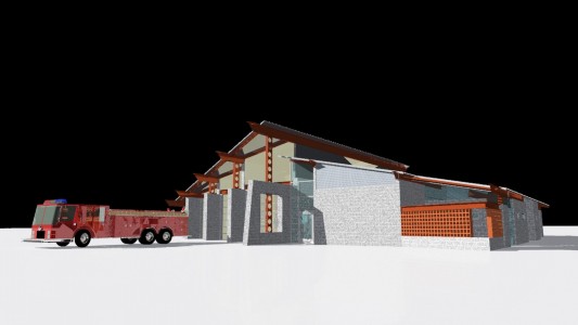 fire station exterior conceptual rendering for AHA MACAV, Nevada Fire Station Number 1. fire service. public works. station design. Sustainable architecture. modern. 