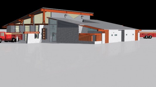 AHA MACAV Fire Station No. 1 in Nevada. 3D rendering of the conceptual design for this fire station. fire services. public works. station design. Based from Phoenix Arizona. Sustainable contemporary design. LEA Architects. 