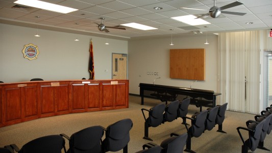 interior board room for the Apache Junction Administration facility. sustainable design, contemporary elements. Architecture firm from Phoenix AZ, LEA. fire station design. fire district. public works, public services.