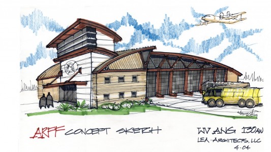 charleston west virginia ARFF. architectural process and preliminary sketches and conceptual ideas. fire service and public safety. LEA Architects, Phoenix, AZ architectural firm with a focus upon sustainability and contemporary styles. 